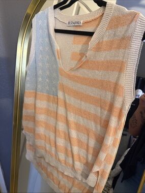 Jules & James Striped V-Neck Flag Sweater Vest - Cream,Peach & Light Blue